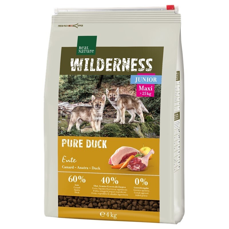 REAL NATURE Hundetrockenfutter REAL NATURE WILDERNESS Maxi Junior Pure Duck 4 kg