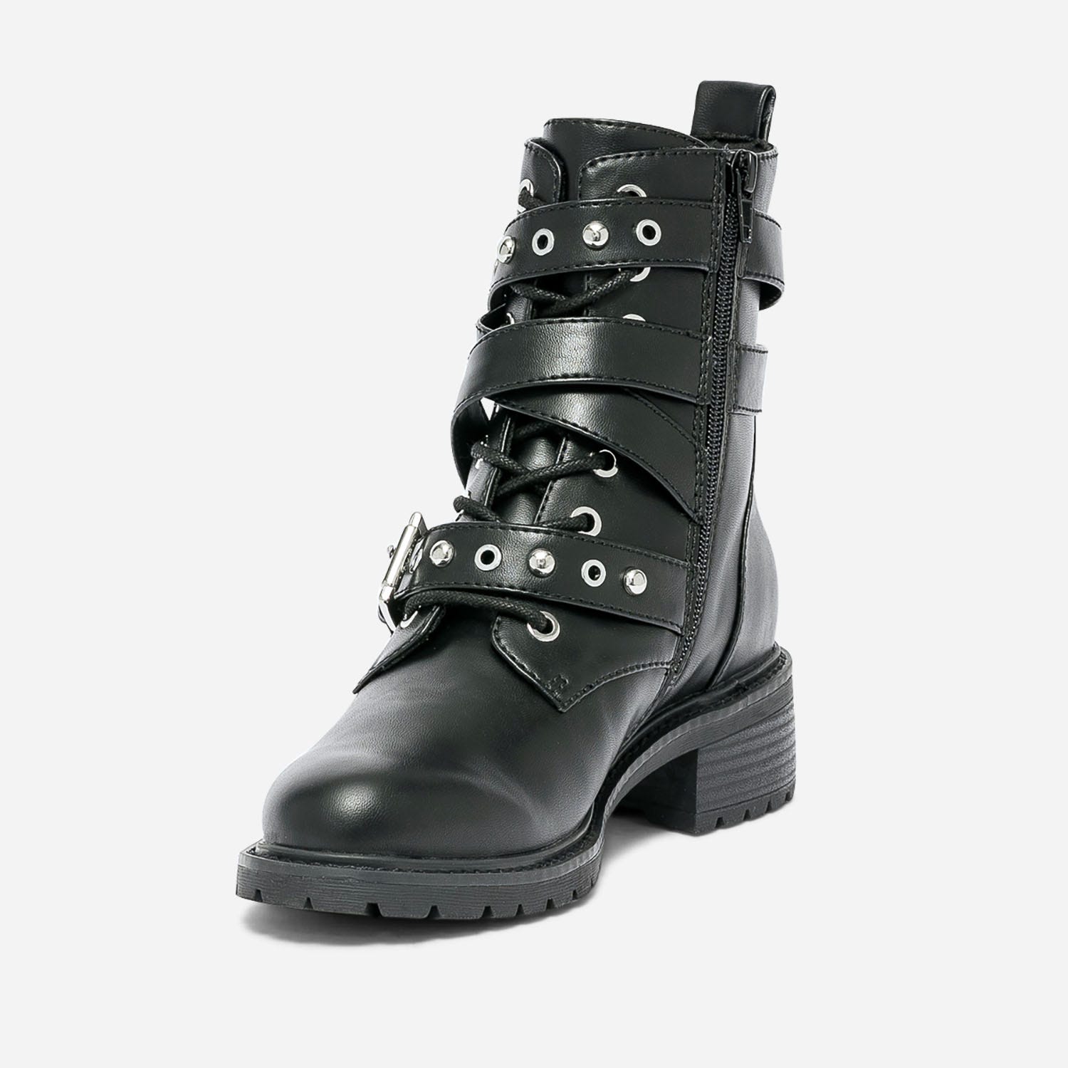 Bottine TEXTO noire à multi brides cloutées