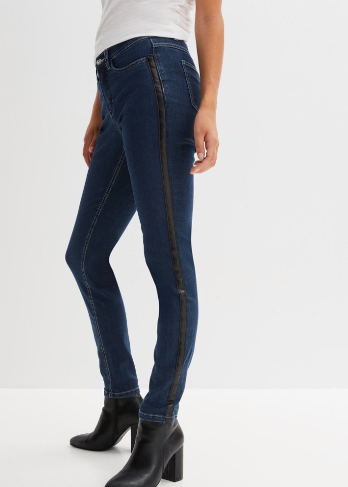 Stretch-Jeans mit Lederimitateinsatz