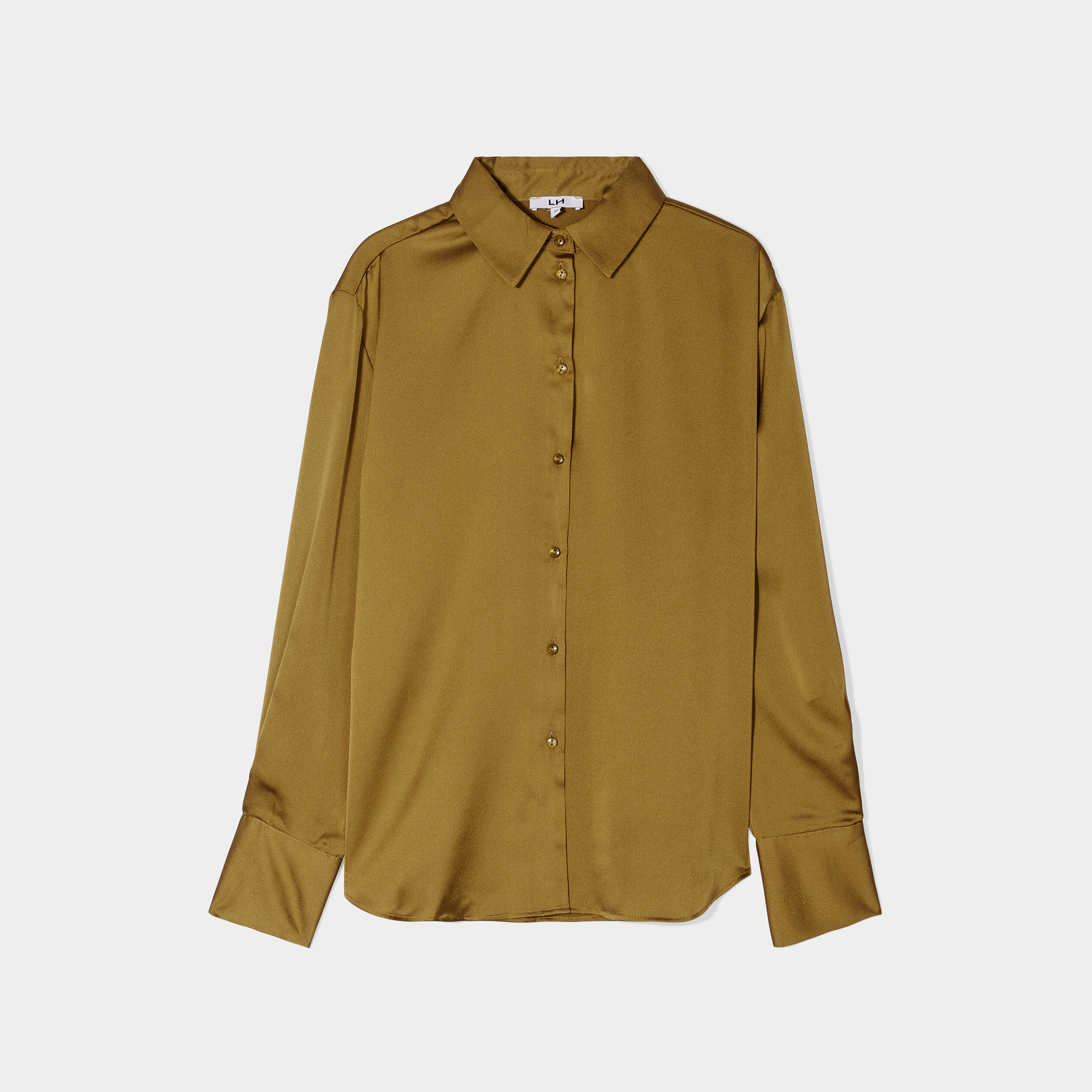 Chemise satin manches longues vert olive femme | La Halle