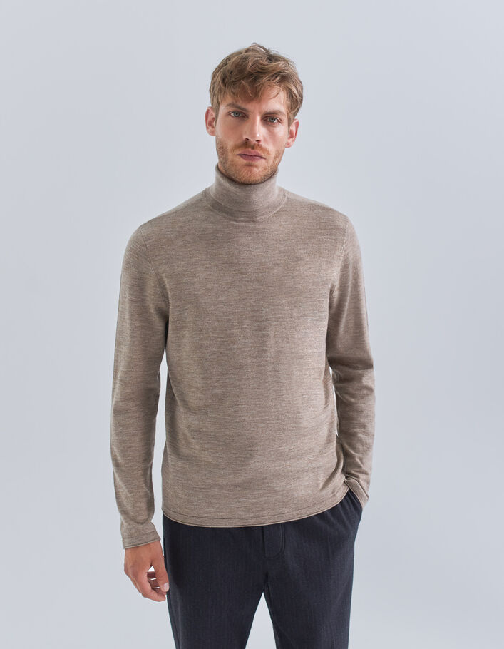 Pull cappuccino tricot à col roulé Homme