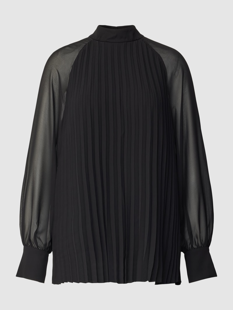 Bluse mit Plisseefalten in schwarz