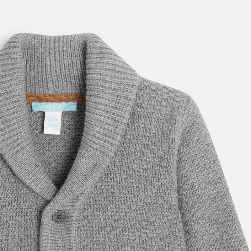 Gilet tricot chiné coton bio boutonné gris bébé garçon
