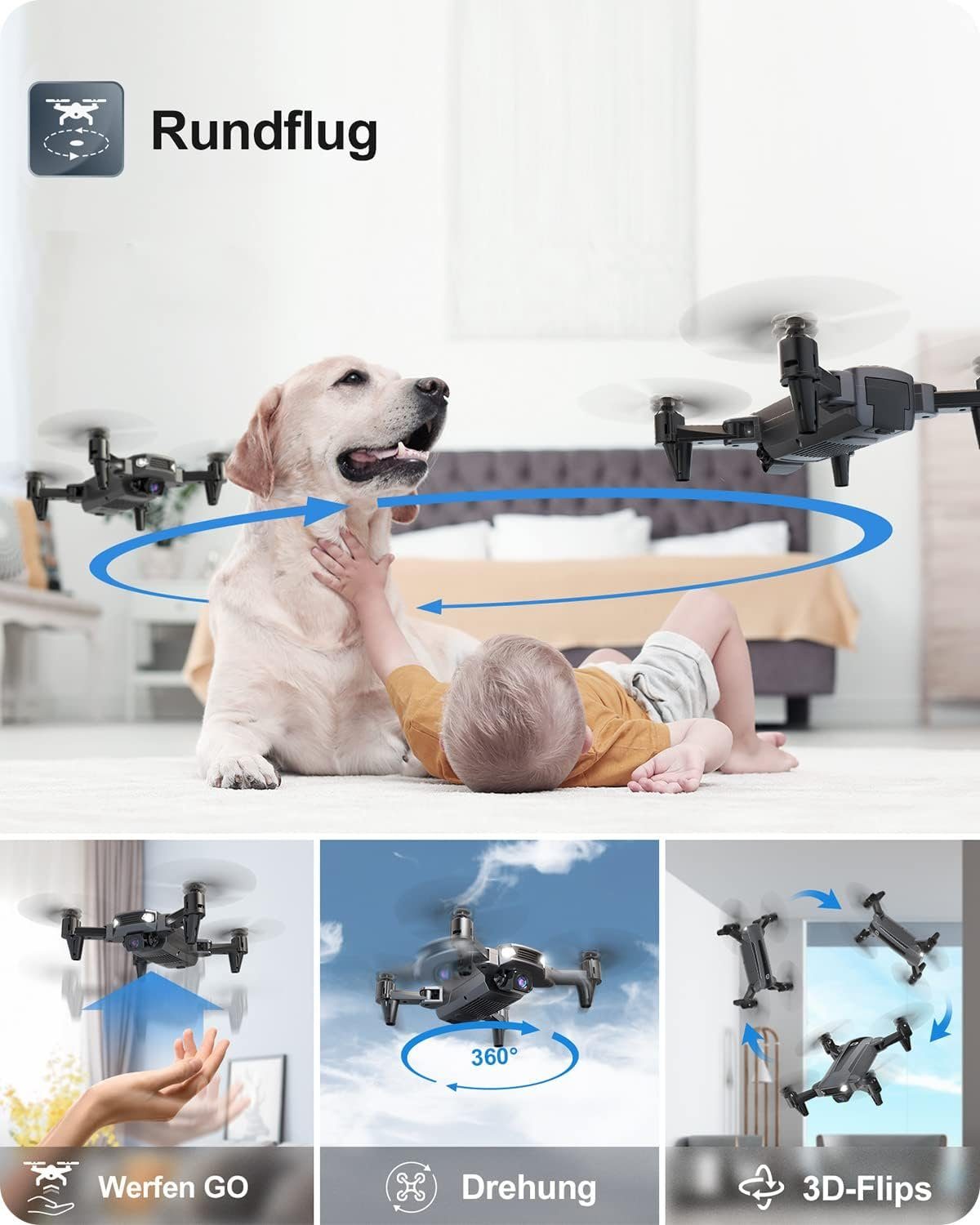 DEERC D40 Faltbare Drohne mit Kamera für Kinder Drohne (1080P, mit 2 Batterien lange Flugzeit,FPV Live,App Steuerung für Anfänger)