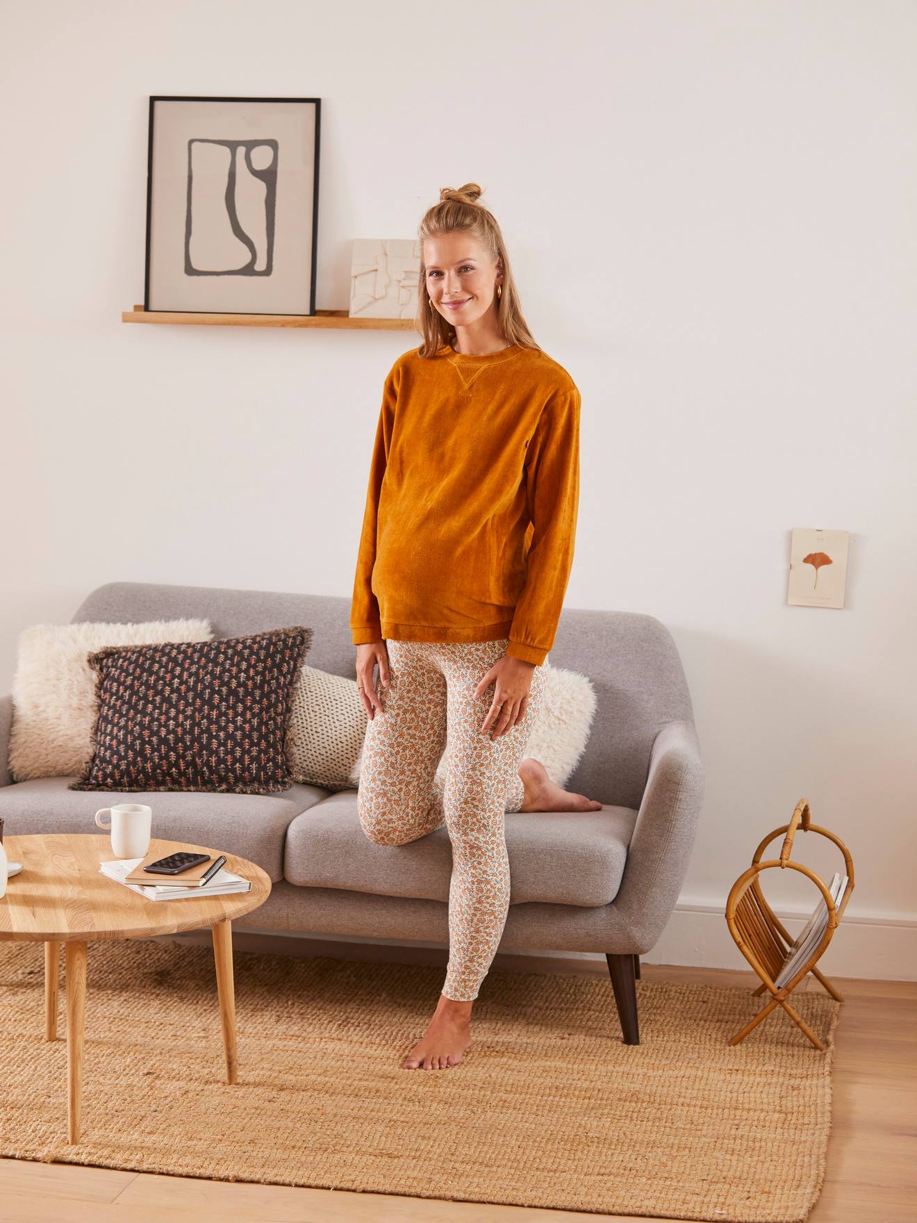 Ensemble 2 pièces homewear grossesse et allaitement marron
