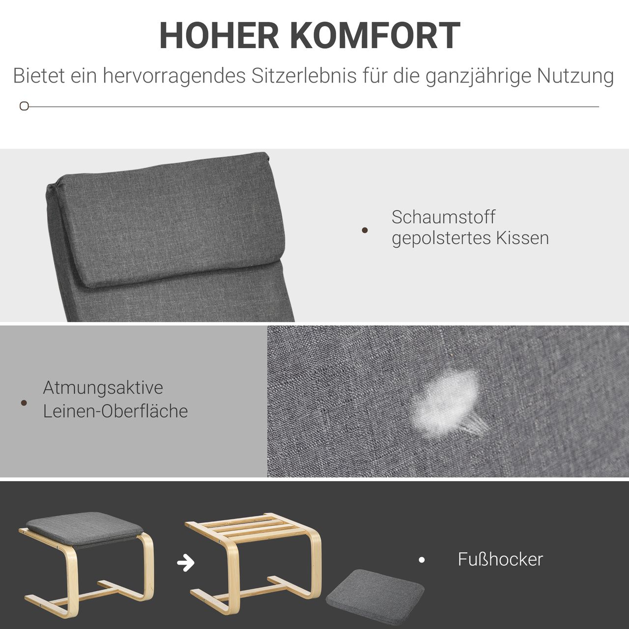 HOMCOM Relaxsessel mit Fußhocker Armlehnensessel Leinenbezug Holzgestell Braun