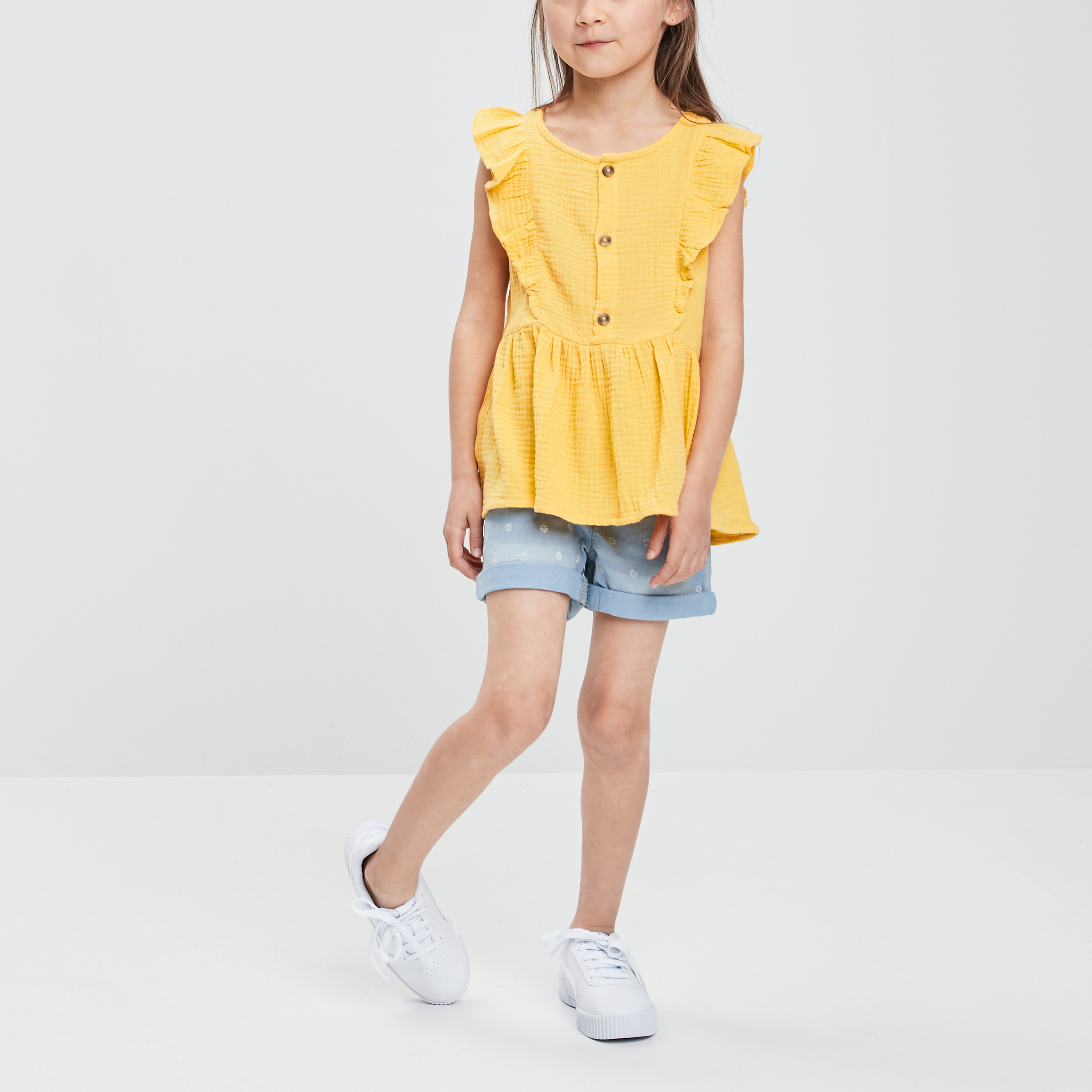 Blouse manches courtes jaune moutarde fille | La Halle