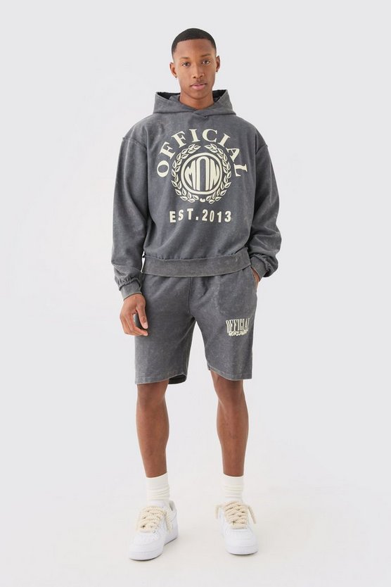 Kurzer kastiger Hoodie-Trainingsanzug mit Print