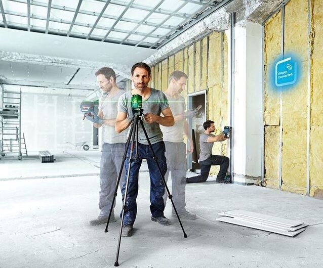 Bosch Blue 0601066H00 GCL 2-50 CG Kombinationslaser med punktlaser og linjelaser 12 V 2,0 Ah + roterende holder RM2 + loftklemme i L-BOXX
