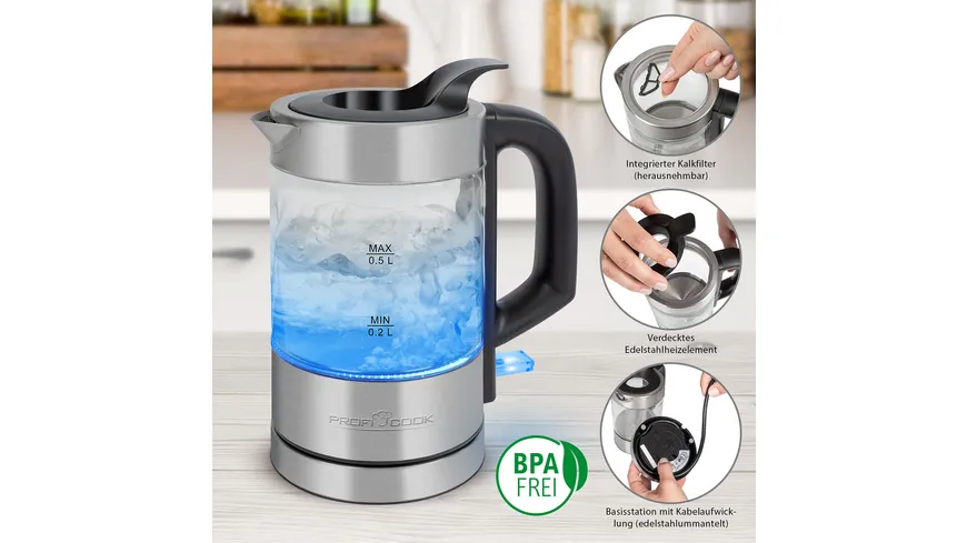 PROFI COOK Wasserkocher Glas PC-WKS 1228G 0,5l