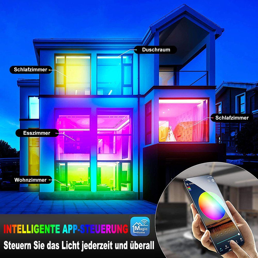 Rosnek LED Stripe 5m-15m,Smart WIFI,5050 RGB,Selbstklebend,LEDs Streifen, Lichterketten Lichtband