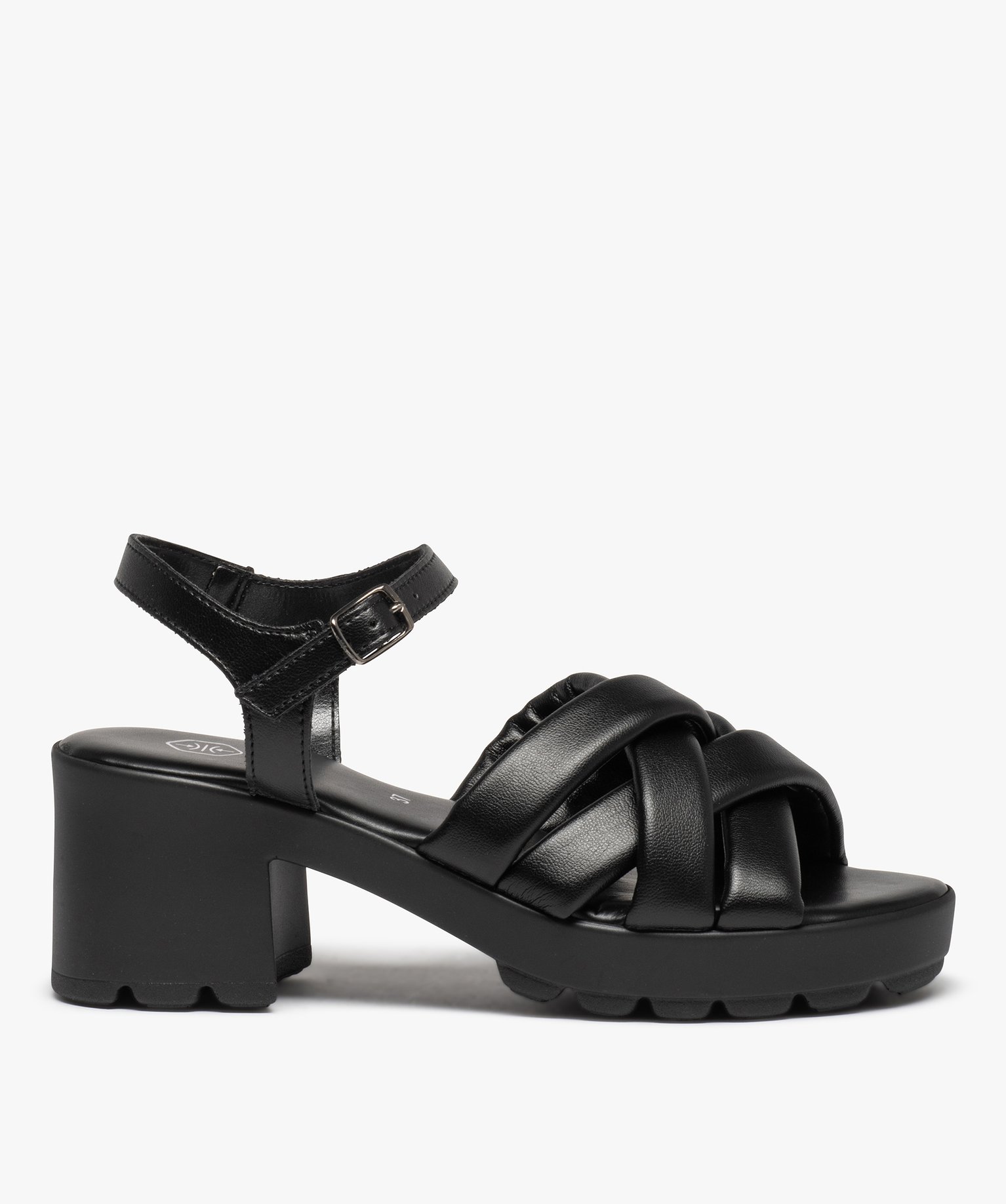 Sandales femme à talon unies à brides matelassées noir | GEMO