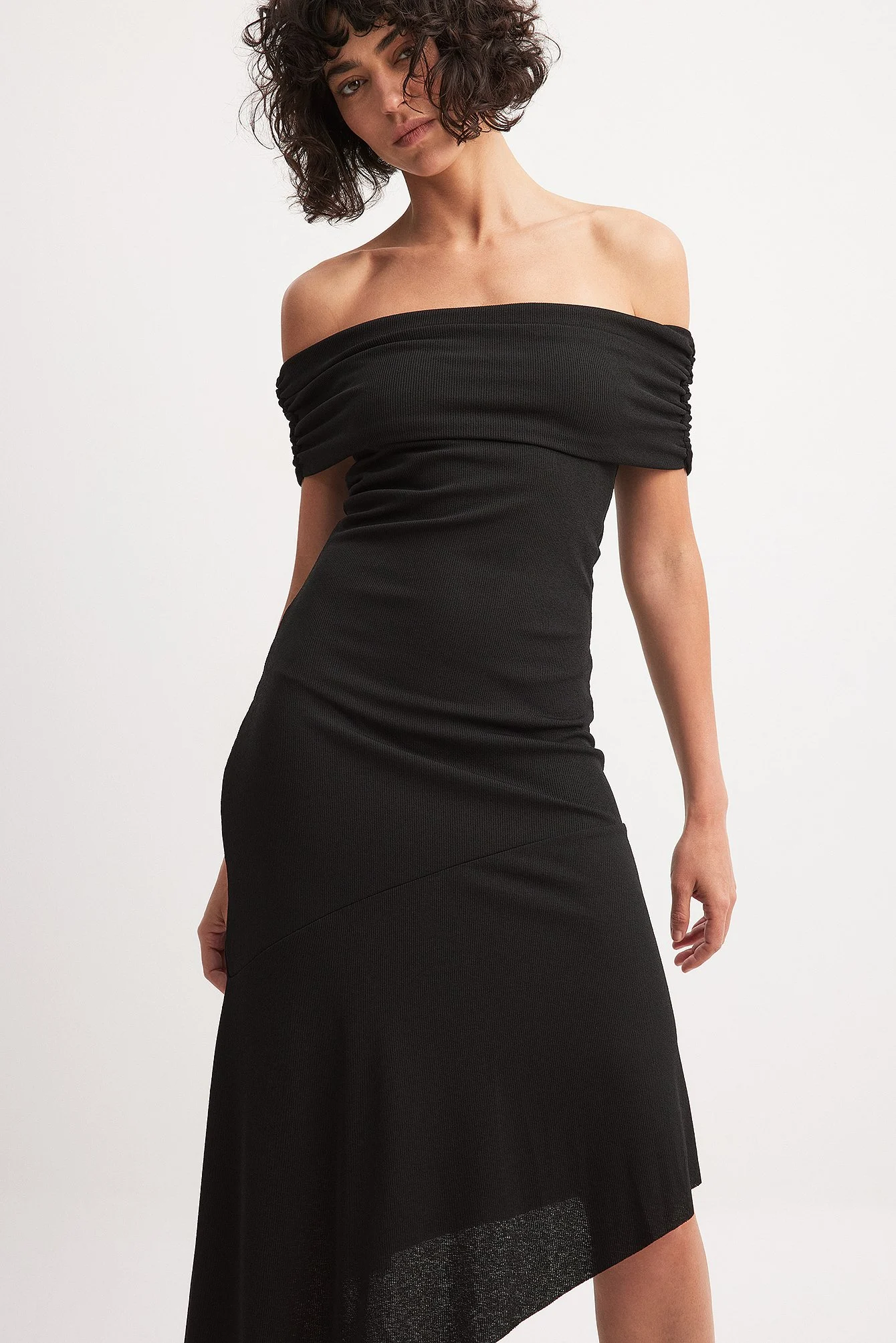 Off Shoulder Flounce Midi Dress
