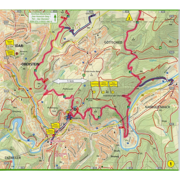 Saar-Hunsrück-Steig 2. Idar-Oberstein - Boppard Wanderkarte 1 : 25 000 - Wanderkarte