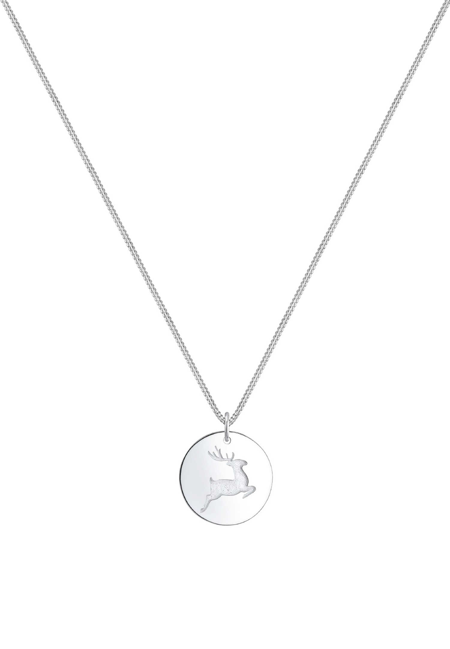 Collana da donna Elli con incisione di cervo e paillettes - Argento 925/1000