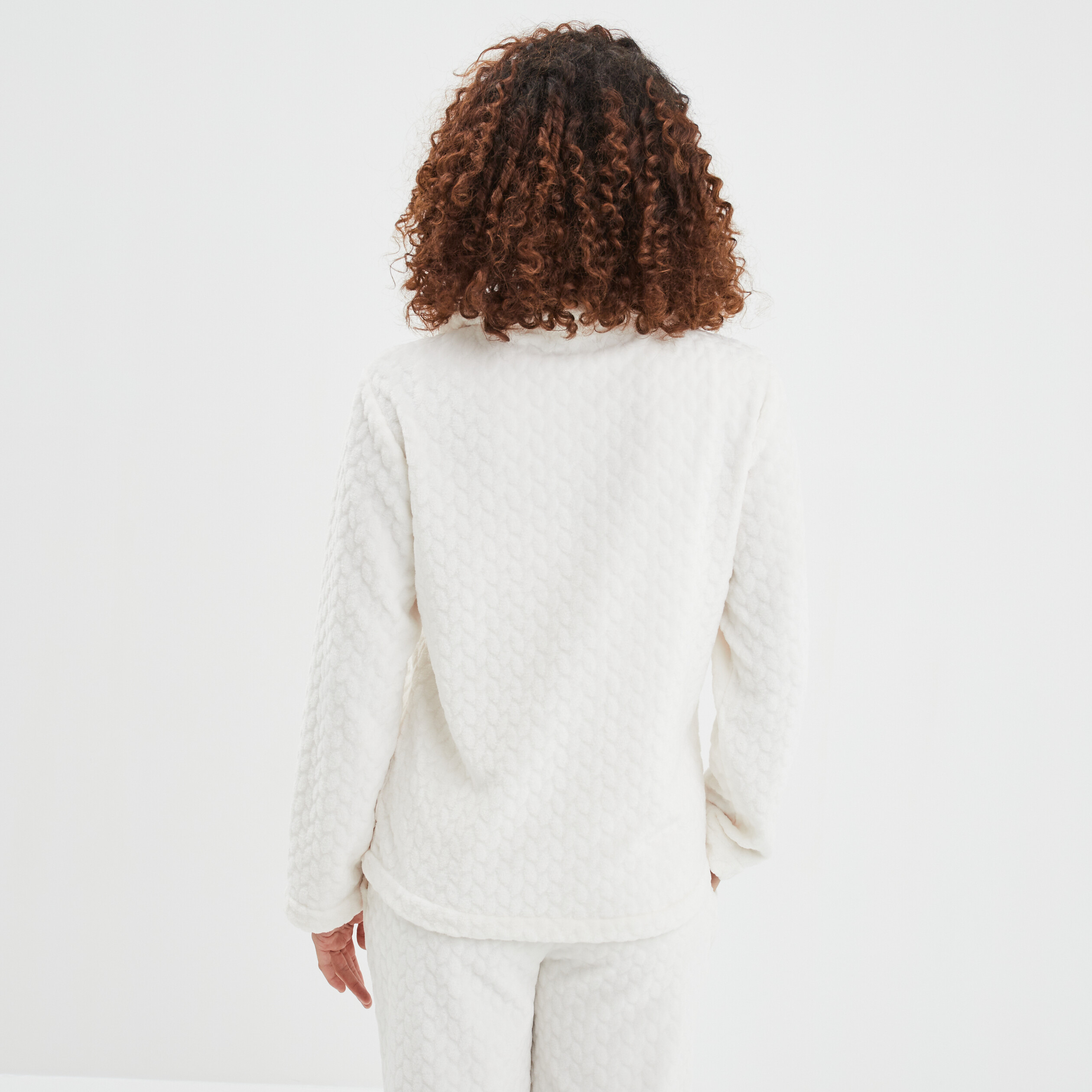 Veste pyjama pilou zippée col montant blanc femme | La Halle
