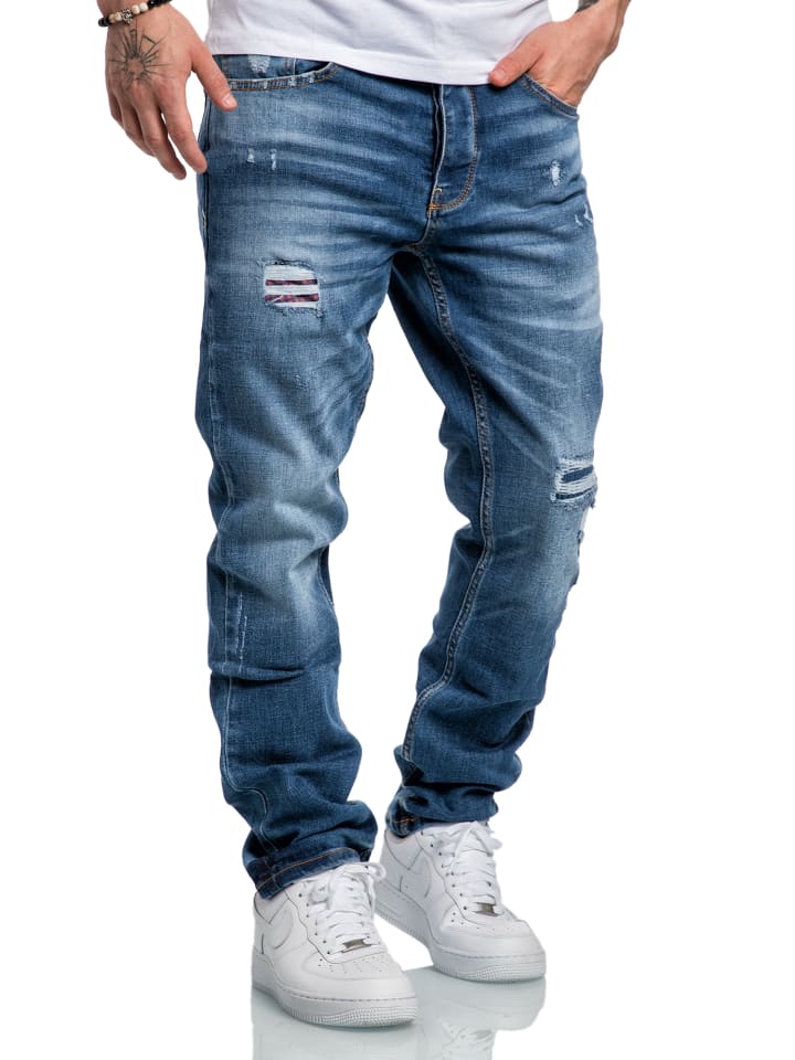 Amaci&Sons Regular Fit Destroyed Jeans KANSAS in Hellblau (Patches) günstig kaufen