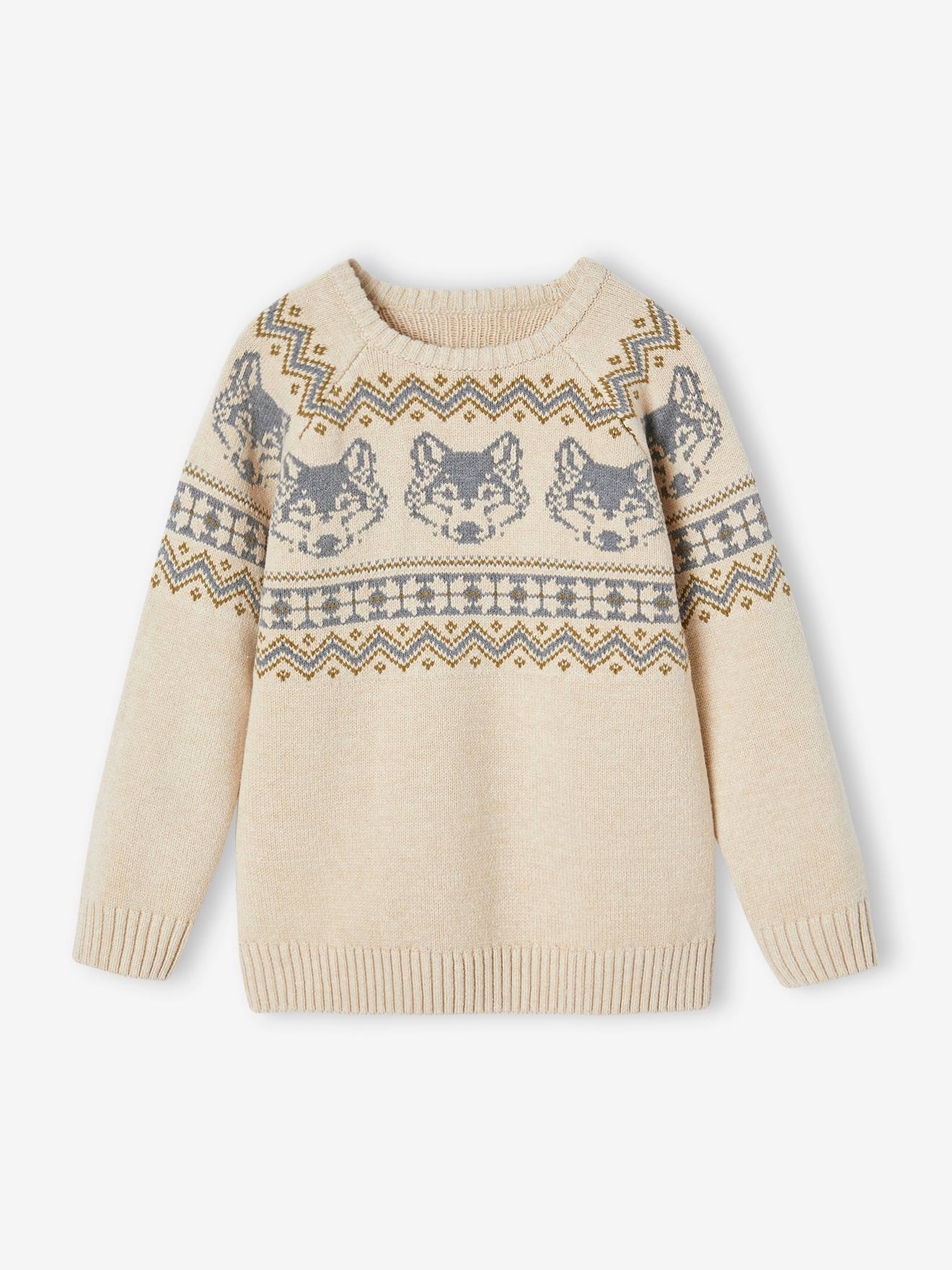 Vertbaudet Jungen Pullover, Jacquardmuster Oeko-Tex - weiß meliert
