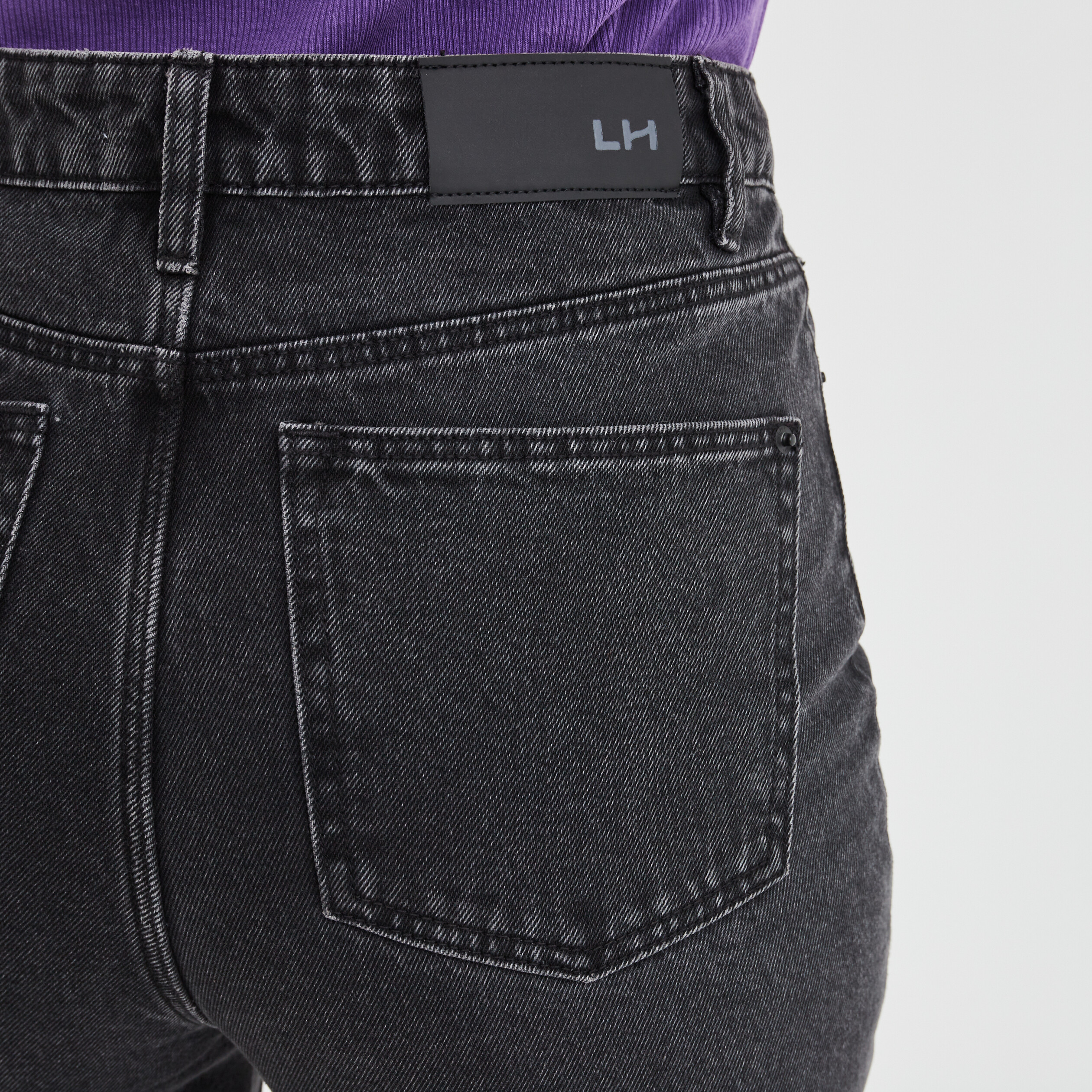 Jeans wide leg taille haute coton denim noir femme | La Halle