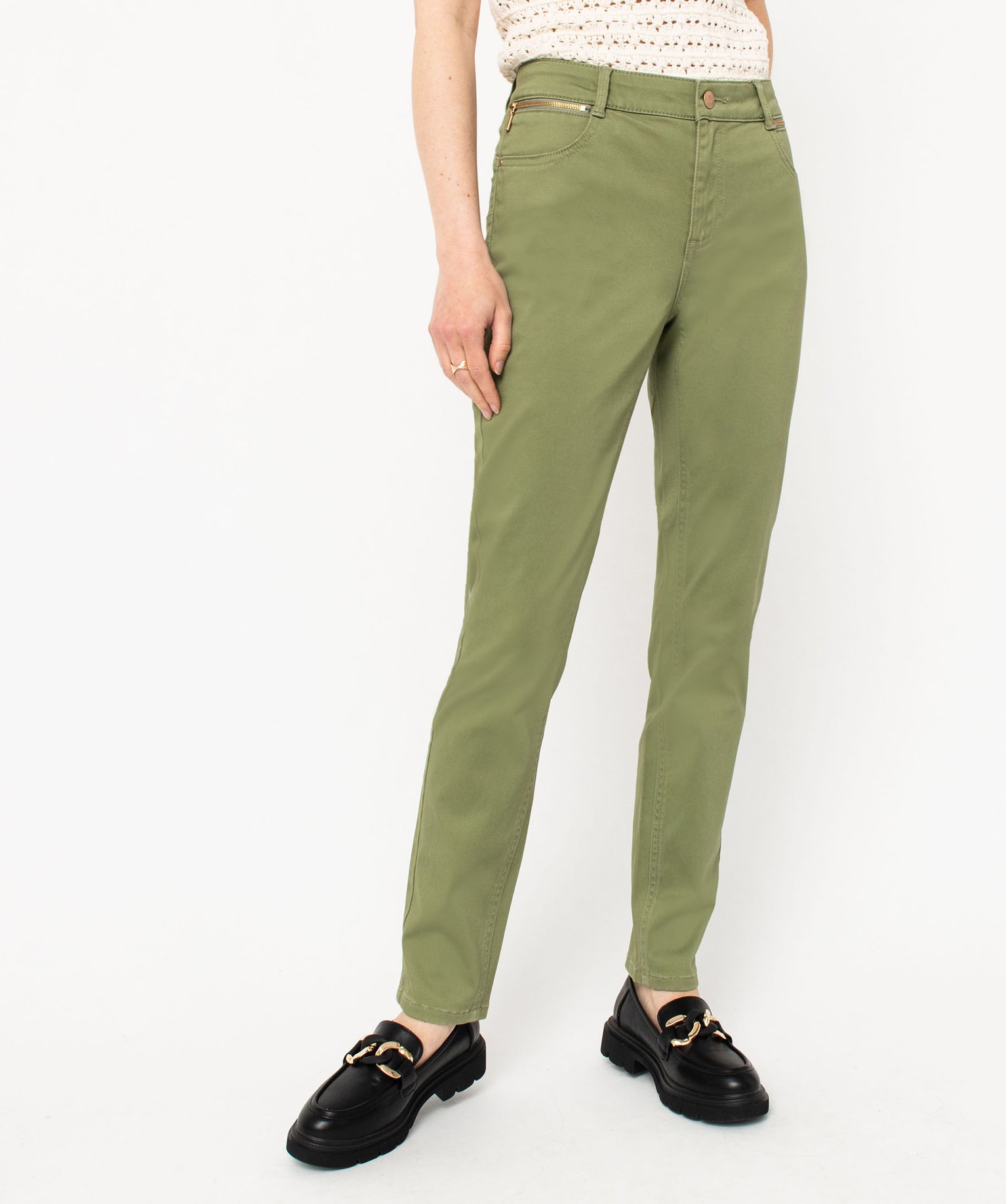 Pantalon en toile coupe slim push-up femme vert | GEMO