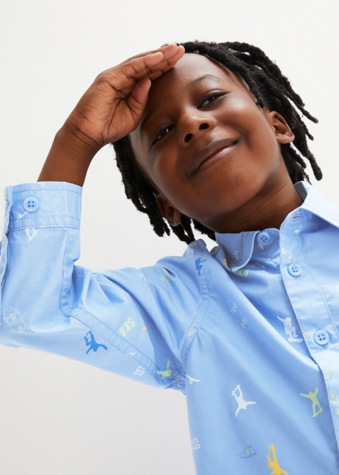 Jungen Langarmhemd bedruckt, Slim Fit
