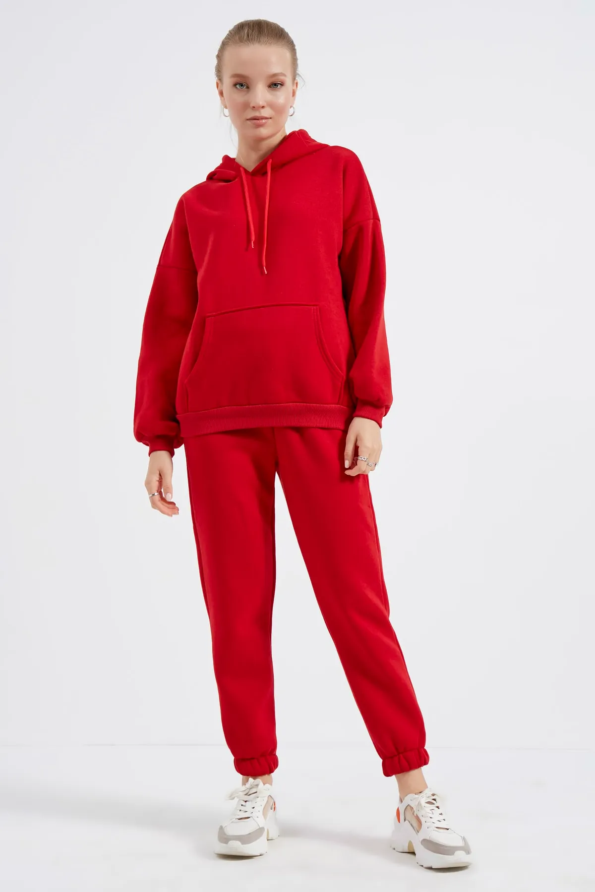 MEECY  Rotes Damen-Trainingsanzug-Set mit Kapuze