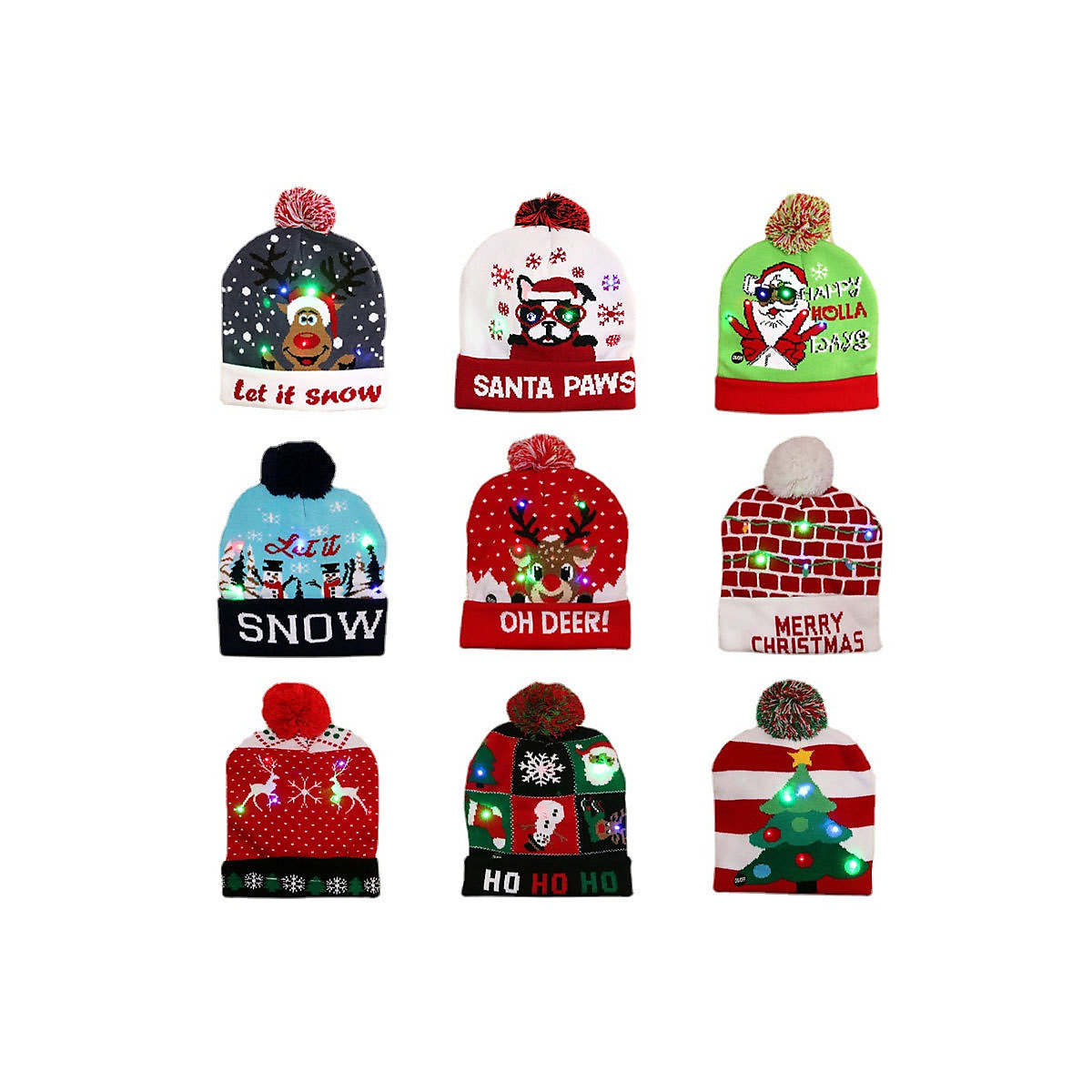 Gestrickte Weihnachtsmütze für Erwachsene und Kinder Bunte leuchtende Strickmütze Weihnachtsmütze