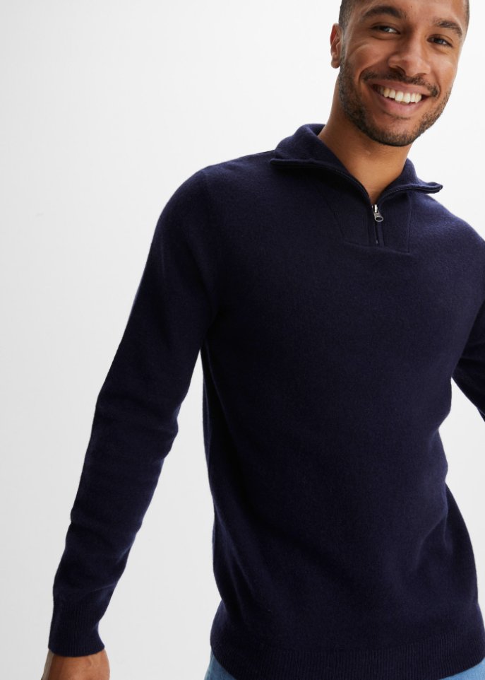 Premium Wollpullover mit Good Cashmere Standard®-Anteil, Troyerkragen