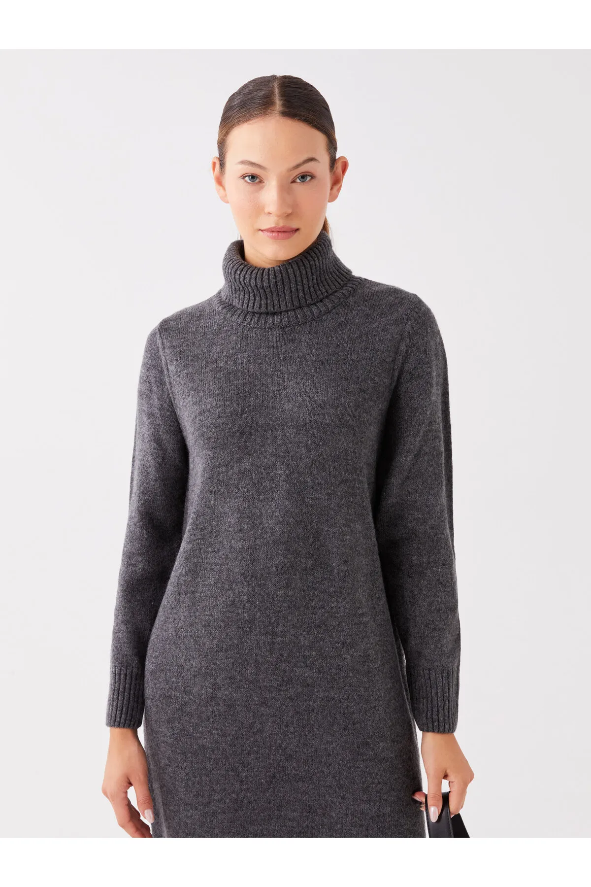 LC Waikiki  Rollkragenpullover, gerades Langarm-Strickkleid für Damen in Übergröße
