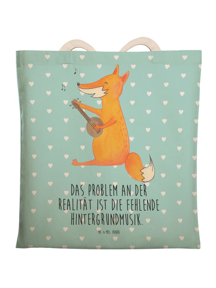 Mr. & Mrs. Panda Einkaufstasche Fuchs Gitarre mit Spruch in Türkis Pastell günstig kaufen onesize