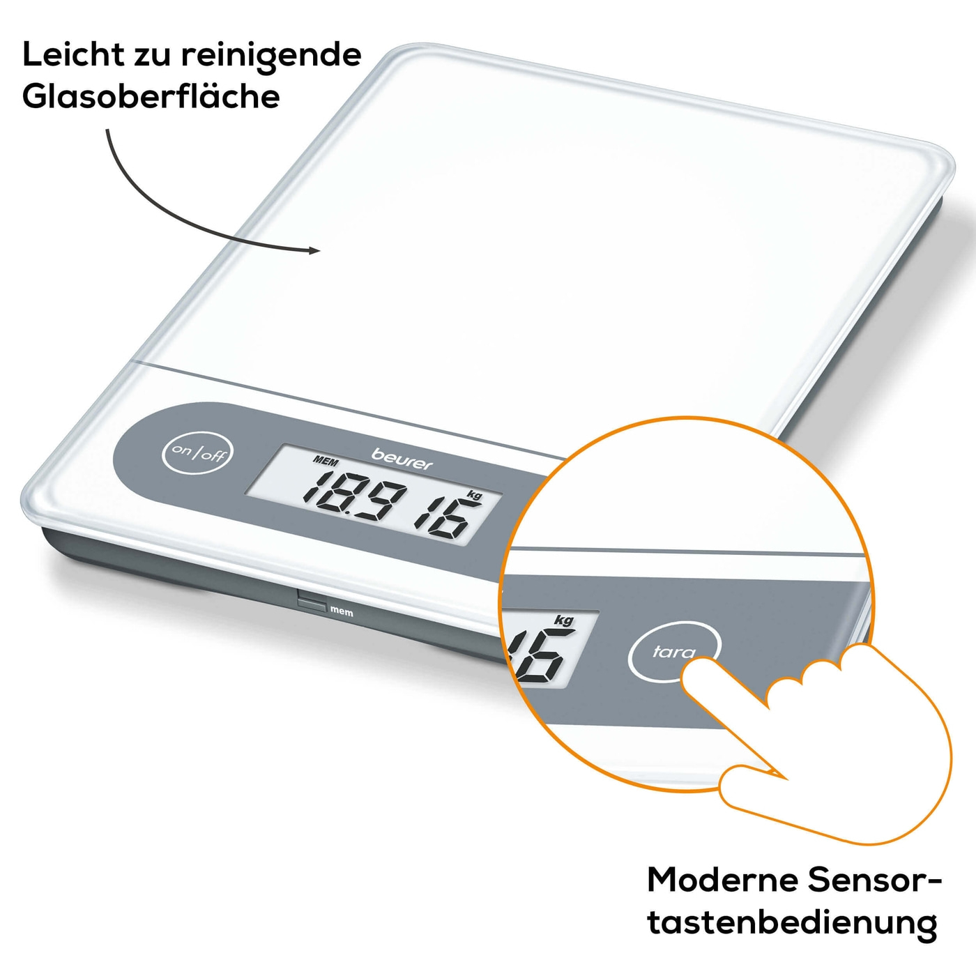 Beurer Haushaltswaage - KS 59 XXL-Große Haushaltswaage mit Glasoberfläche & Memory-Funktion - bis 20 kg
