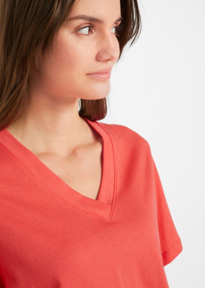 Weites Long-Shirt mit V-Ausschnitt, Kurzarm (5er Pack)
