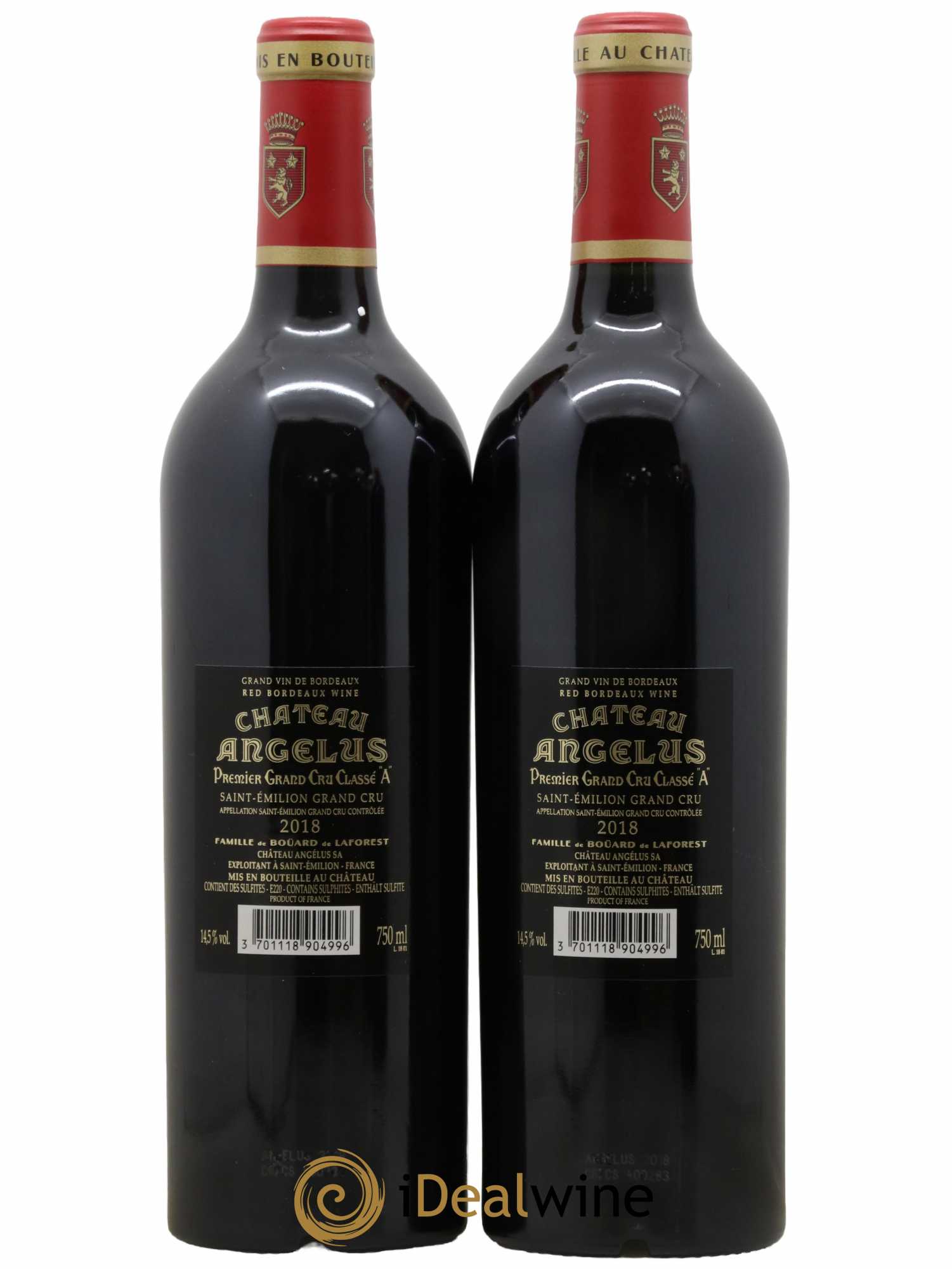 Château Angélus 1er Grand Cru Classé A  2018 - Lot de 2 Bouteilles