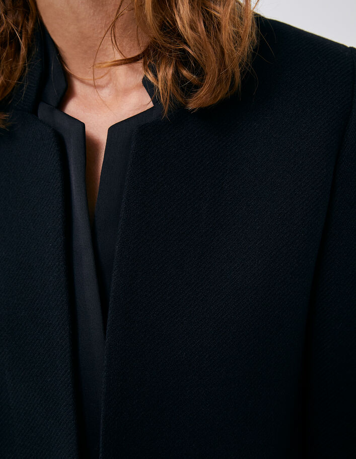 Manteau mi-long noir double col enduit femme
