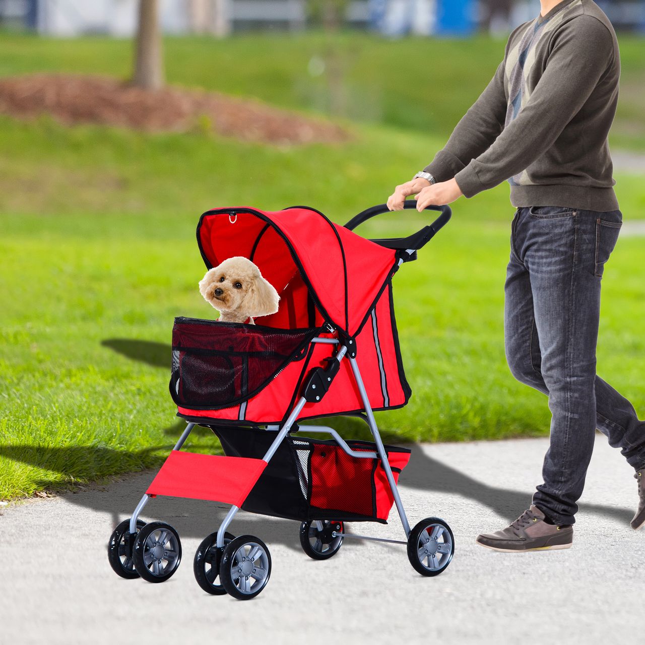 PawHut Hundewagen Hundebuggy Pet Stroller Hunde Buggy mit 4 Rolle in 4 Farben