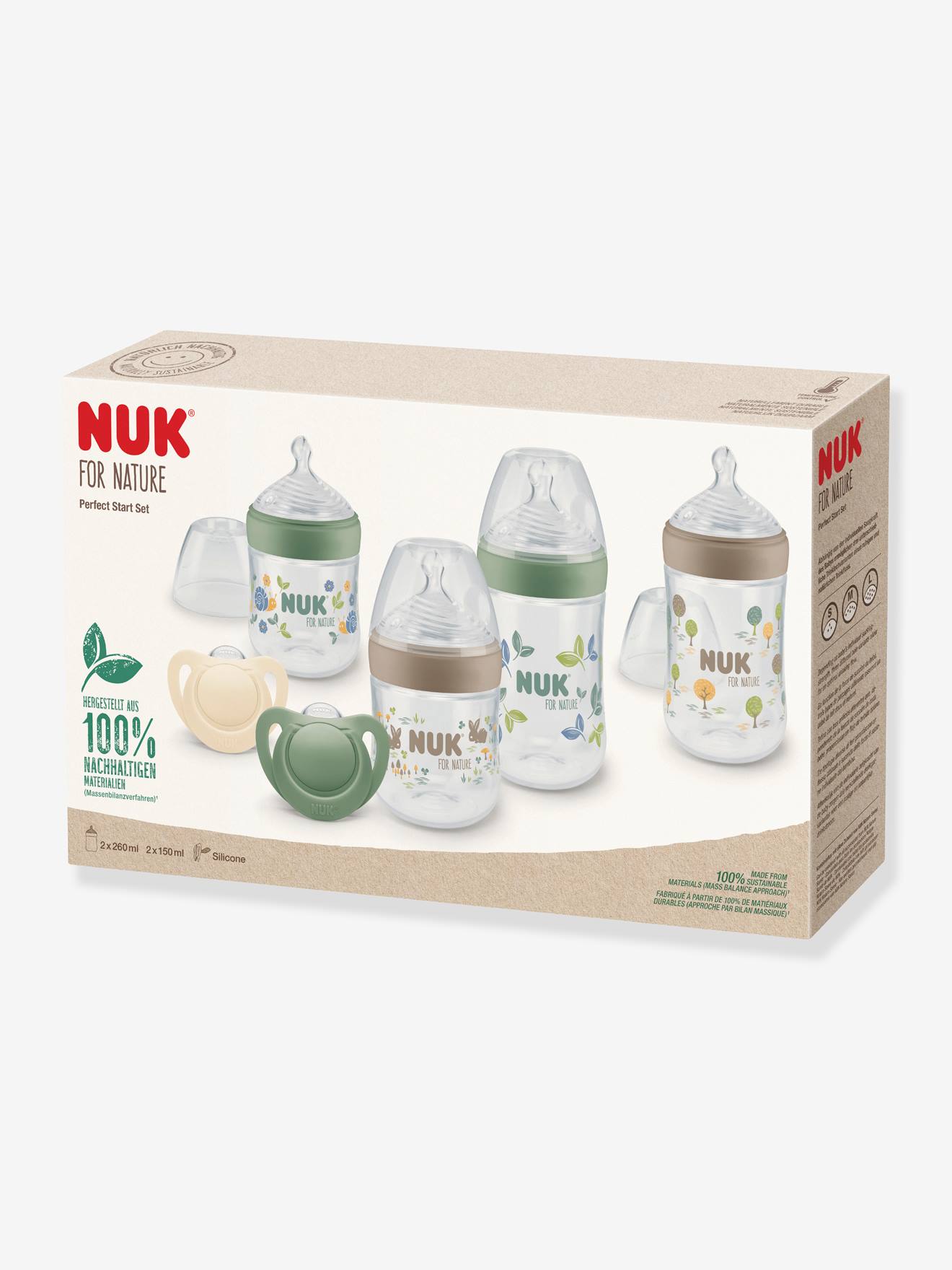 Coffret Perfect Start (4 biberons + 2 sucettes) NUK for Nature blanc