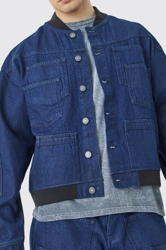 Tall Denim-Bomberjacke mit Taschen