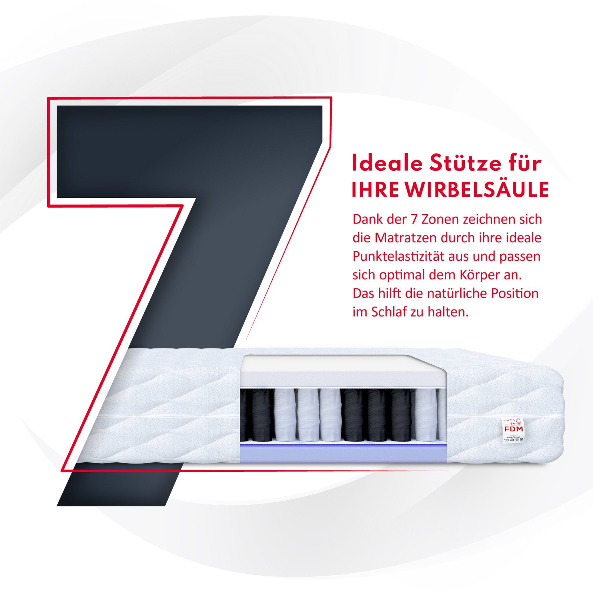 Taschenfederkernmatratze KEPLER, FDM, 20 cm hoch, (1), Wendematratze, 7 Zonen, H2/H3, H3/H4