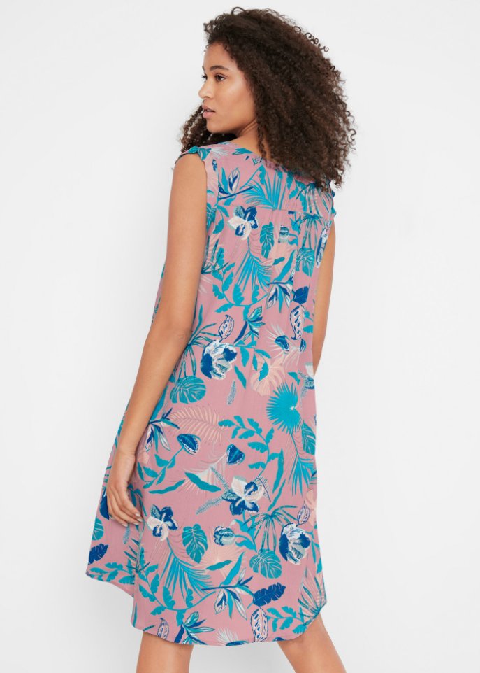 Knielanges Crinkle-Web-Blusenkleid mit Knopfleiste