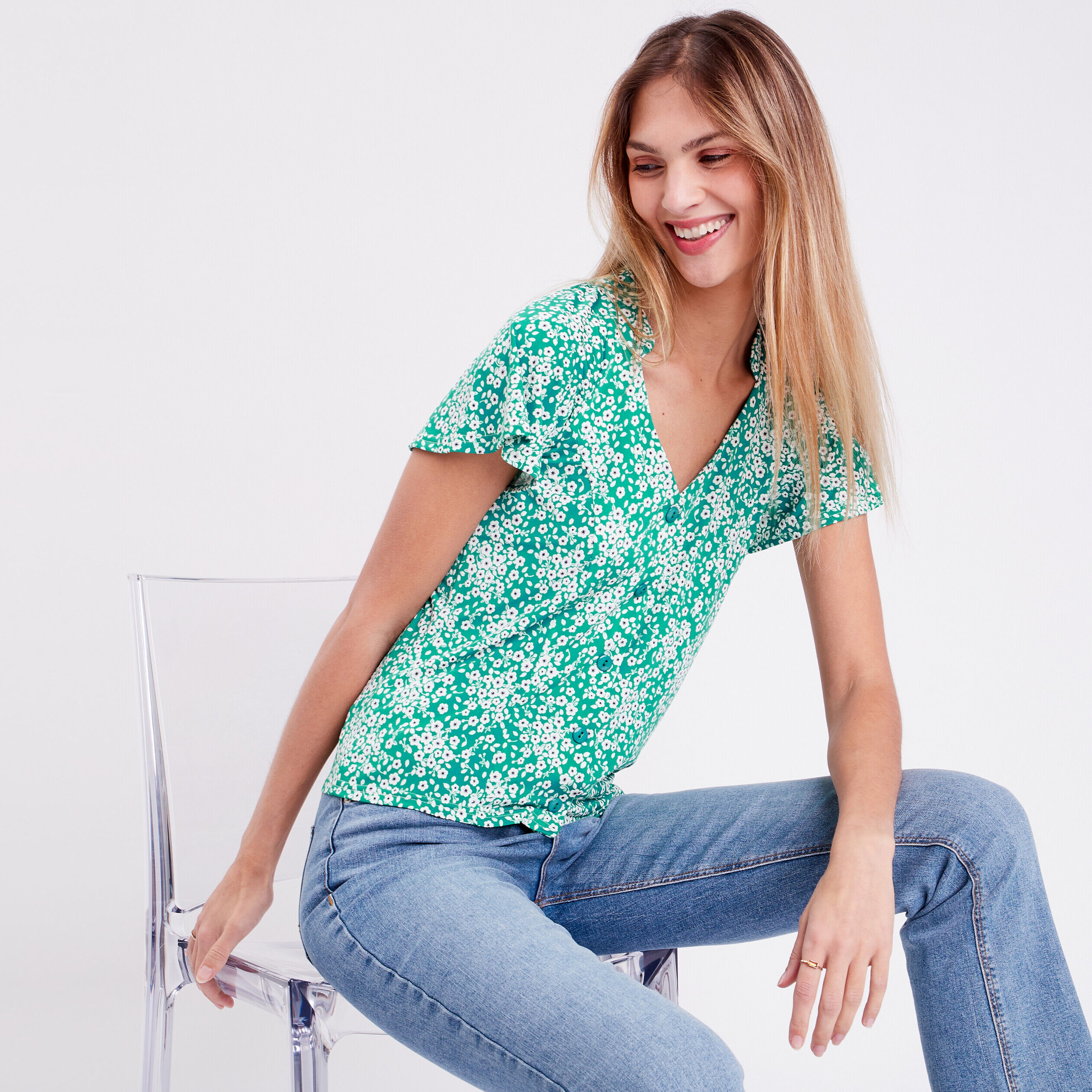 Blouse boutonnée bleu pétrole femme | Cache Cache