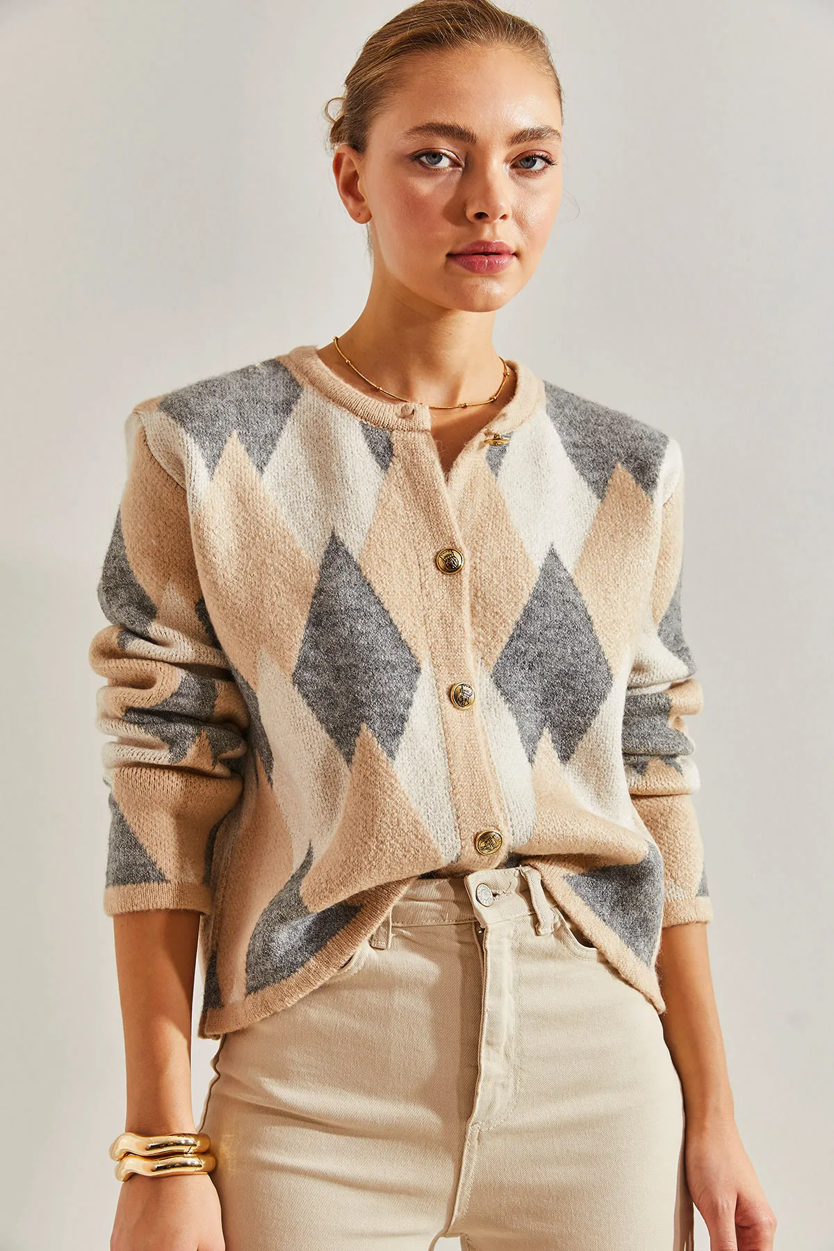 Bianco Lucci  Strick-Cardigan mit Rautenmuster für Damen