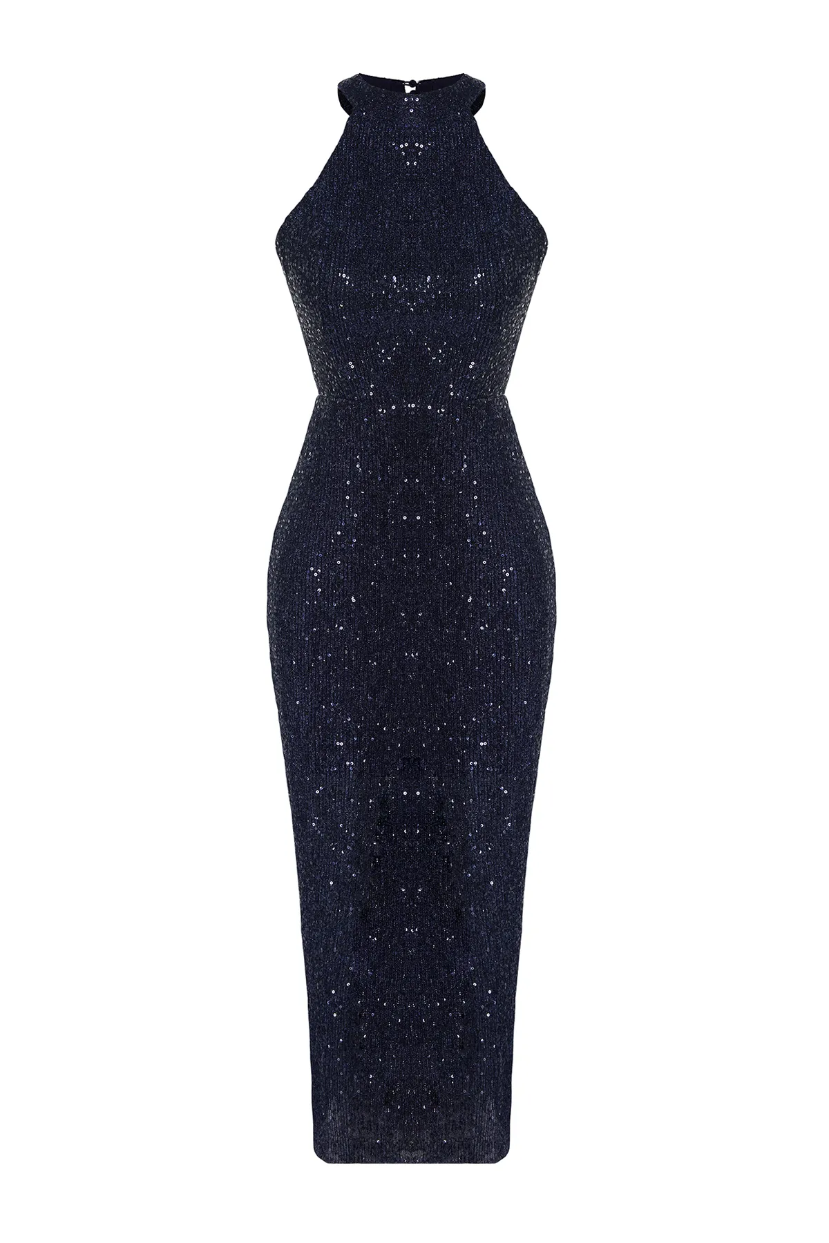 Trendyol Collection  Marineblaues, tailliertes, gestricktes, gefüttertes, glänzendes Pailletten-Elegantes Abendkleid TPRAW24EL00233
