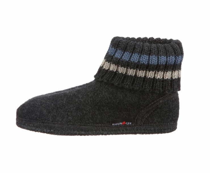 HAFLINGER Hausschuhe schwarz Hüttenschuh Paul Graphit