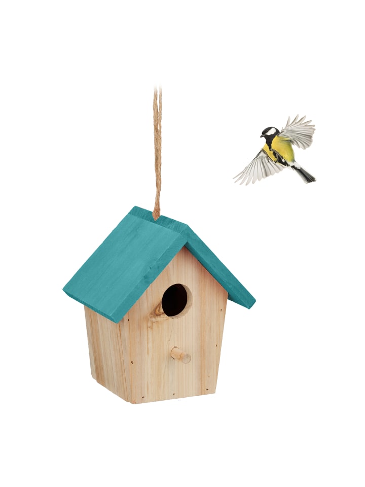 relaxdays Deko Vogelhaus in Natur/ Blau günstig kaufen onesize