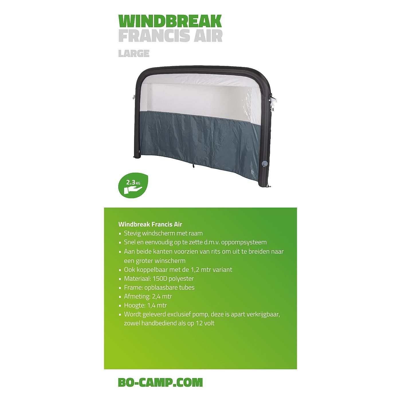 Bo-Camp Francis 240 x 140 cm aufblasbarer Windschutz