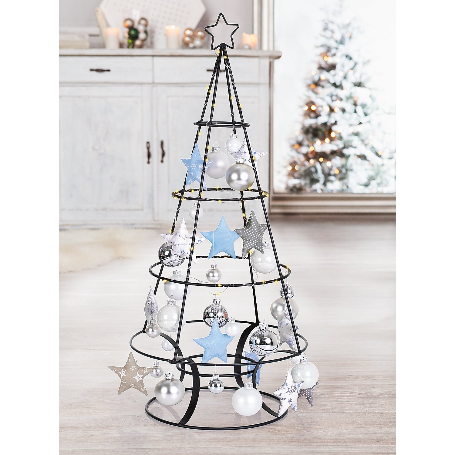 Weihnachtskugeln aus Glas, weiß, silber, 6 cm Ø, 12 Stück