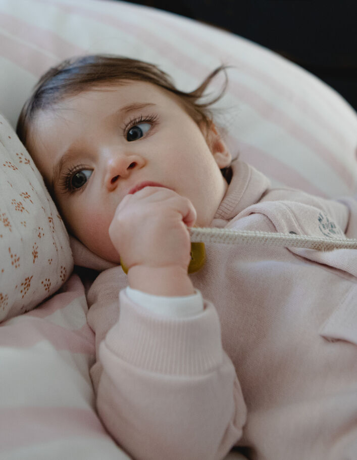 Combinaison rose à capuche-lunettes molleton bio bébé