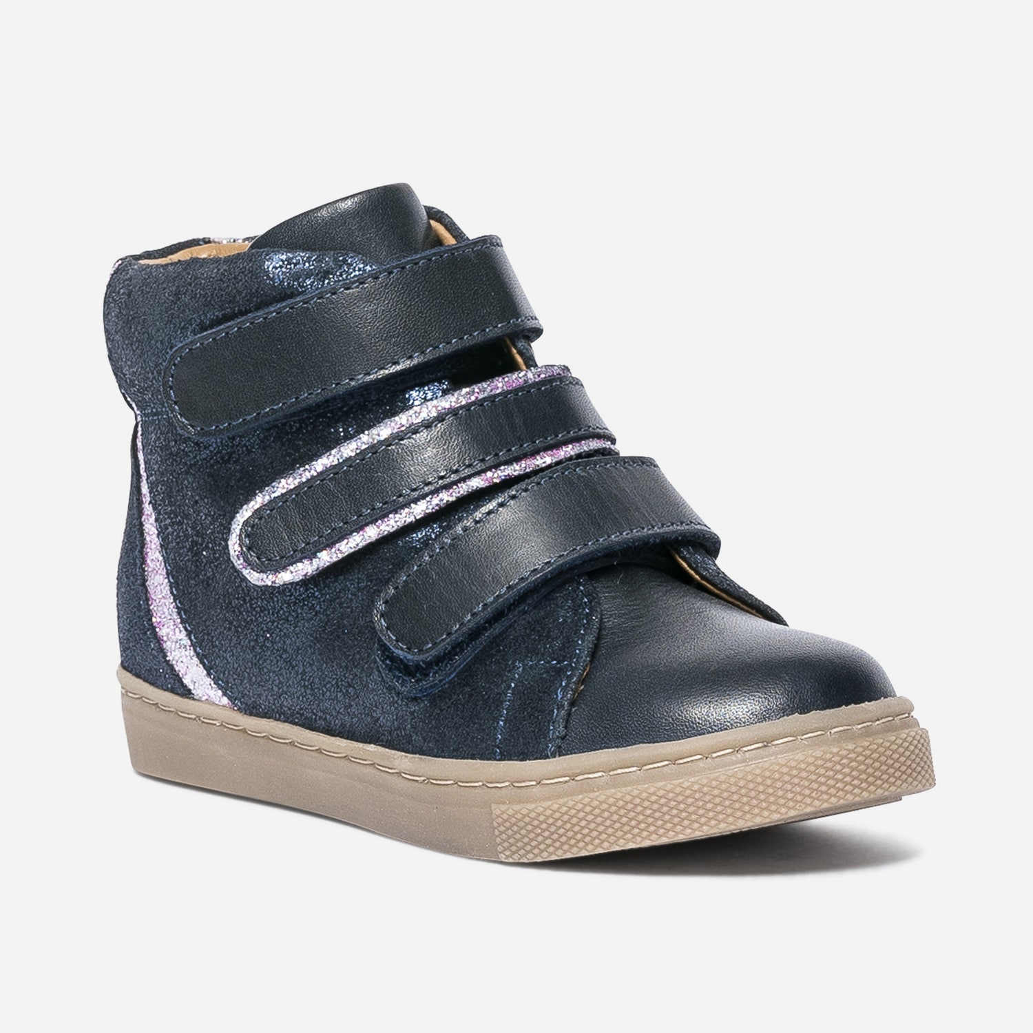Boots BUGGY bleu marine en cuir à scratchs