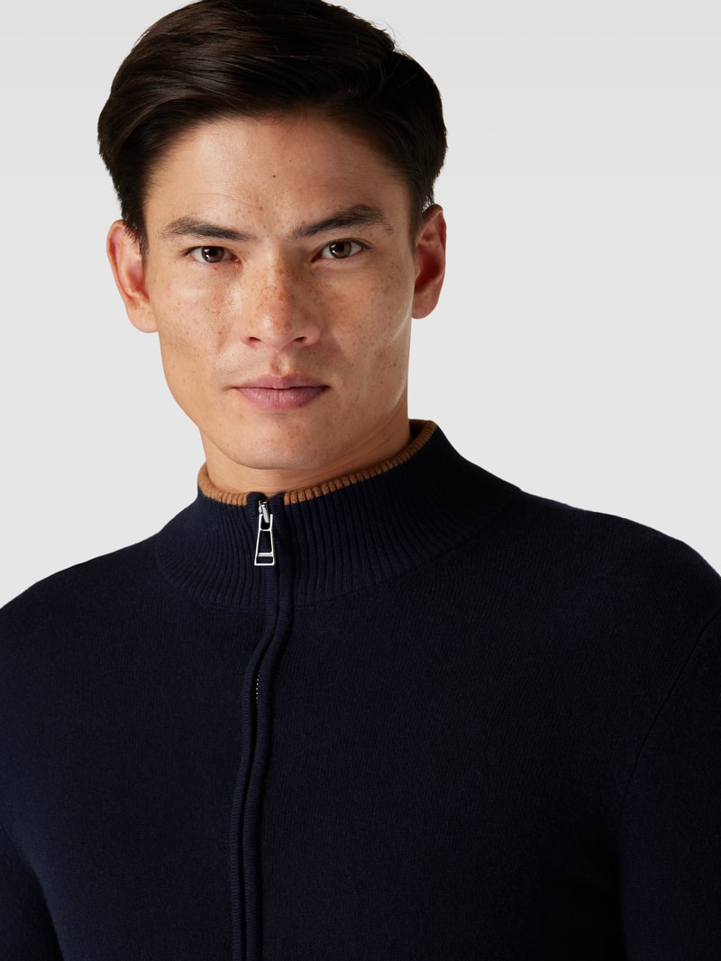 Strickjacke aus Kaschmir mit Kontraststreifen Modell 'Cashmono' in marineblau