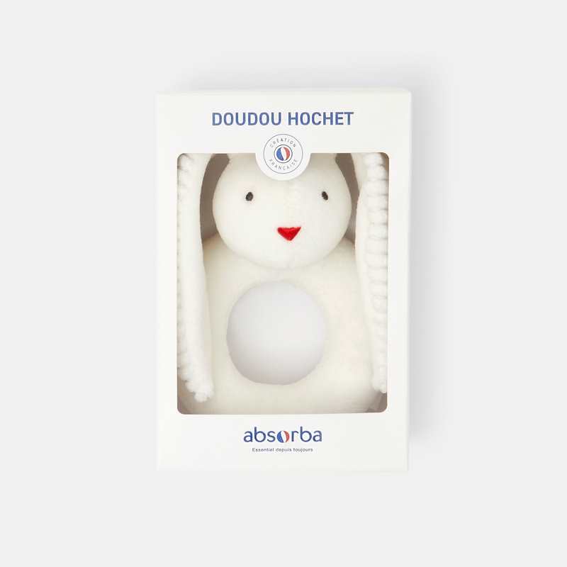Hochet lapin en velours blanc naissance Absorba